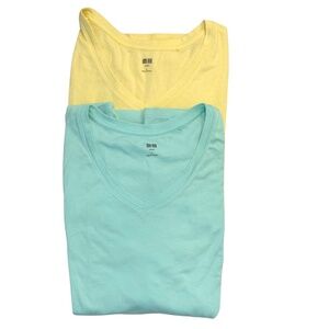 Uniqlo Long Sleeve V-Neck Tops Bundle | Size Large | Yellow & Teal